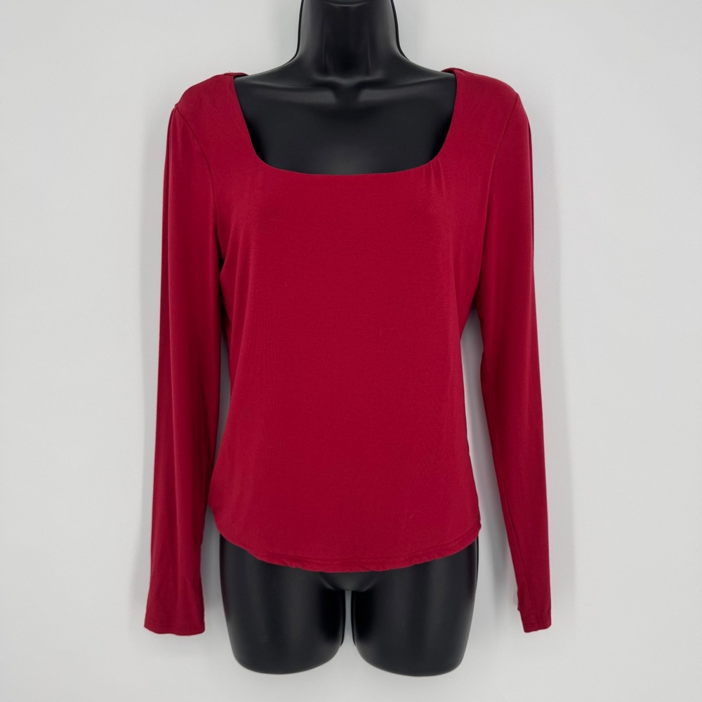 Unbranded Womens Long Sleeve Square Neck Top Red Rayon Blend Size M
